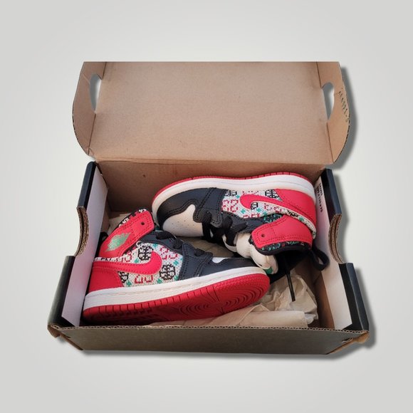 SOLD NIKE AIR JORDAN 1 MID SE (TD) WHITE "UGLY CHRISTMAS SWEATER" SZ 5c - Picture 6 of 6